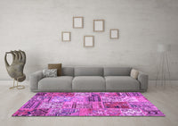 Machine Washable Patchwork Purple Transitional Rug, wshcon2982pur