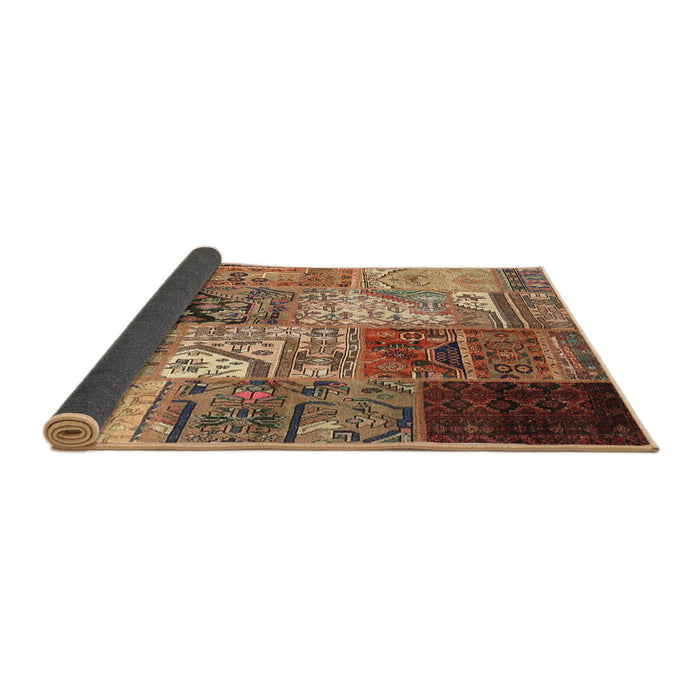 Thickness of Contemporary Dark Sienna Brown Patchwork Rug, con2983