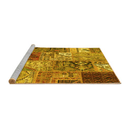 Sideview of Machine Washable Patchwork Yellow Transitional Rug, wshcon2983yw