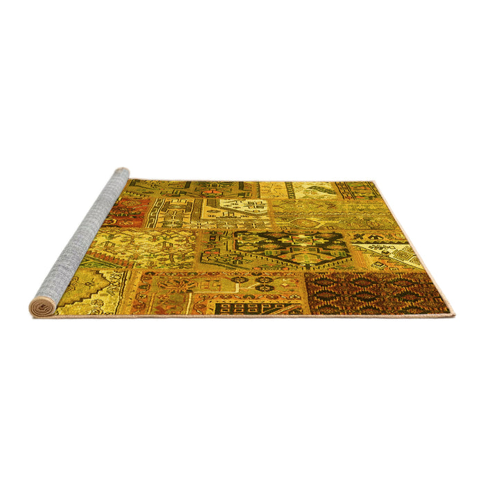Sideview of Machine Washable Patchwork Yellow Transitional Rug, wshcon2983yw