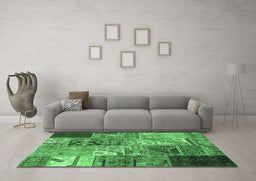 Machine Washable Patchwork Emerald Green Transitional Area Rugs in a Living Room,, wshcon2983emgrn
