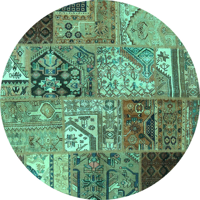 Round Patchwork Turquoise Transitional Rug, con2983turq