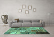 Machine Washable Patchwork Turquoise Transitional Area Rugs in a Living Room,, wshcon2983turq