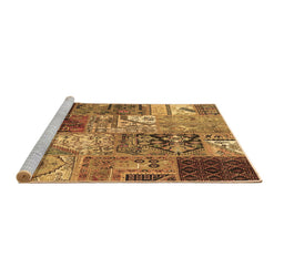 Sideview of Machine Washable Patchwork Brown Transitional Rug, wshcon2983brn