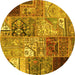 Round Patchwork Yellow Transitional Rug, con2983yw