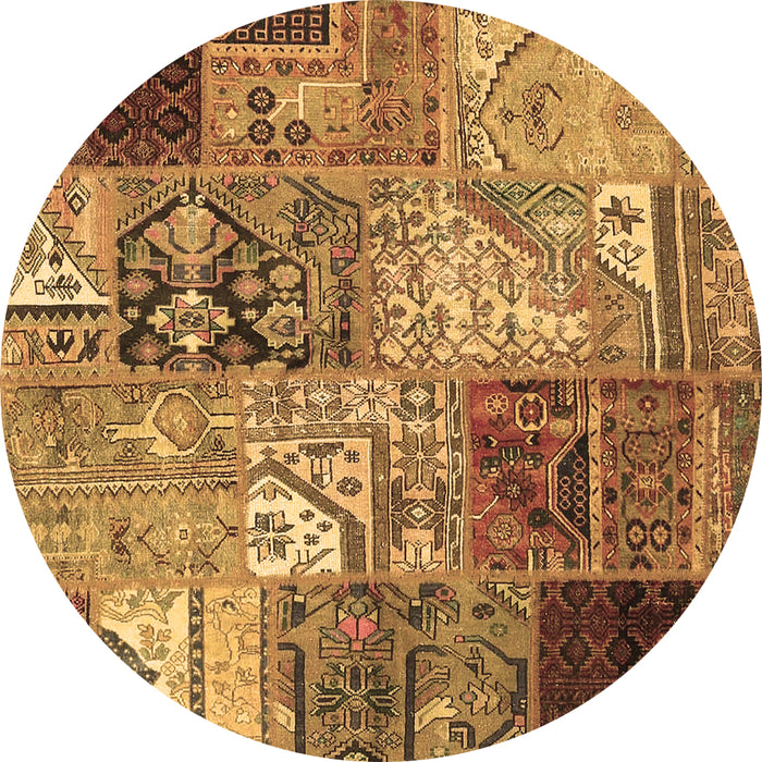 Round Patchwork Brown Transitional Rug, con2983brn