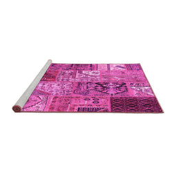 Sideview of Machine Washable Patchwork Pink Transitional Rug, wshcon2983pnk