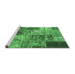 Sideview of Machine Washable Patchwork Emerald Green Transitional Area Rugs, wshcon2983emgrn