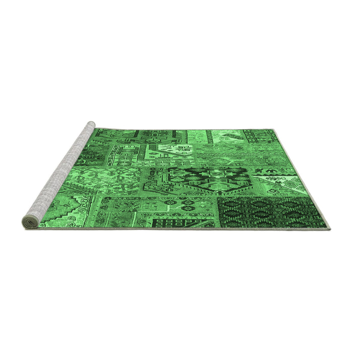 Sideview of Machine Washable Patchwork Emerald Green Transitional Area Rugs, wshcon2983emgrn
