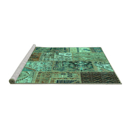 Sideview of Machine Washable Patchwork Turquoise Transitional Area Rugs, wshcon2983turq