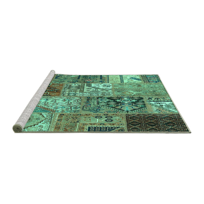 Sideview of Machine Washable Patchwork Turquoise Transitional Area Rugs, wshcon2983turq