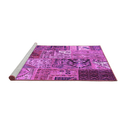 Sideview of Machine Washable Patchwork Purple Transitional Area Rugs, wshcon2983pur