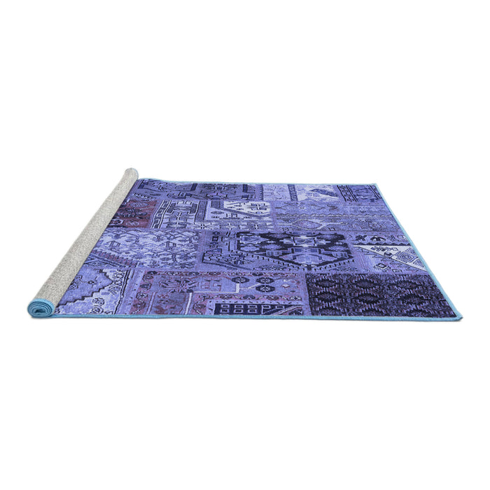Sideview of Machine Washable Patchwork Blue Transitional Rug, wshcon2983blu