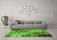 Machine Washable Patchwork Green Transitional Rug, wshcon2983grn