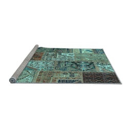 Sideview of Machine Washable Patchwork Light Blue Transitional Rug, wshcon2983lblu