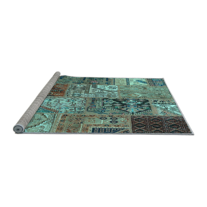 Sideview of Machine Washable Patchwork Light Blue Transitional Rug, wshcon2983lblu