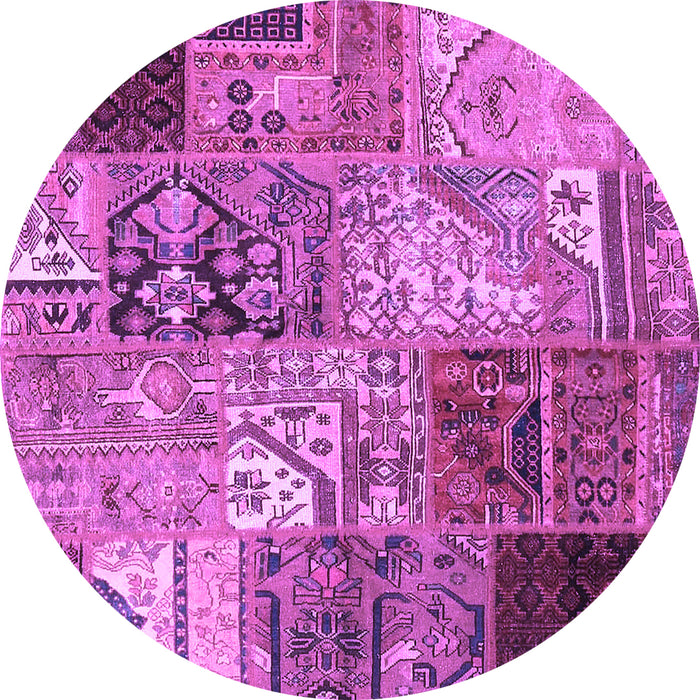 Round Patchwork Purple Transitional Rug, con2983pur
