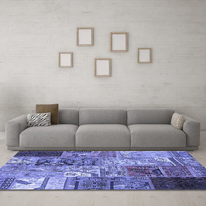Machine Washable Patchwork Blue Transitional Rug in a Living Room, wshcon2983blu