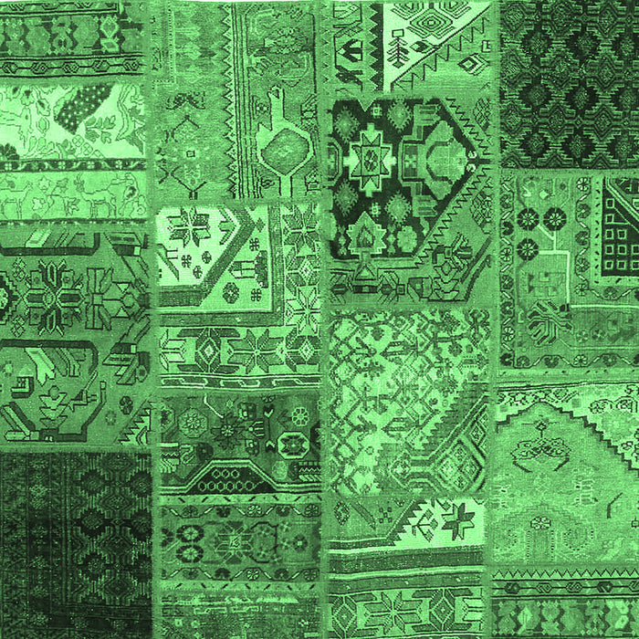 Square Machine Washable Patchwork Emerald Green Transitional Area Rugs, wshcon2983emgrn