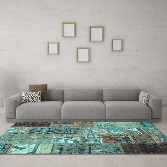 Machine Washable Patchwork Light Blue Transitional Rug in a Living Room, wshcon2983lblu