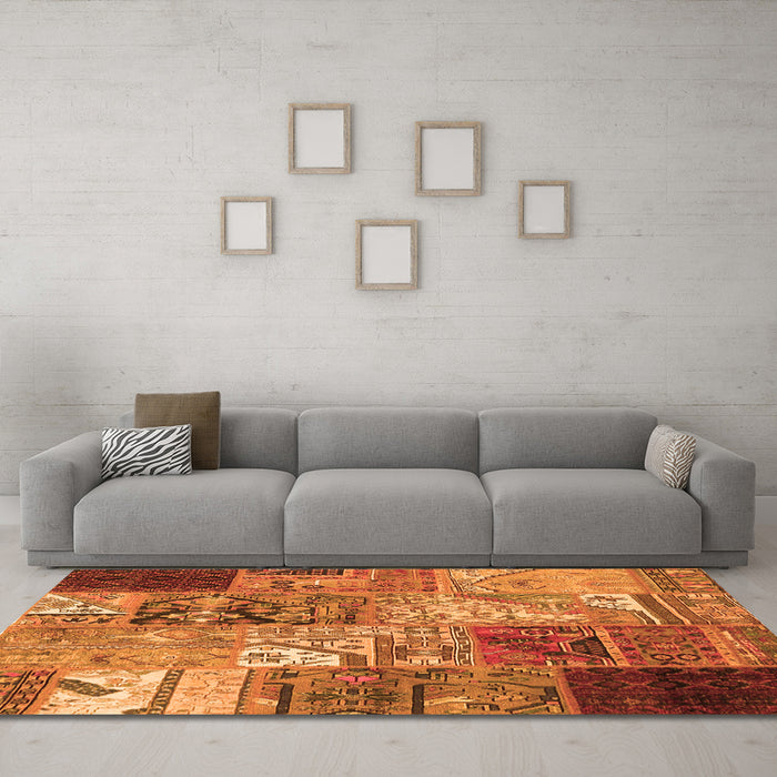Machine Washable Patchwork Orange Transitional Area Rugs in a Living Room, wshcon2983org