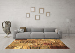 Machine Washable Patchwork Brown Transitional Rug in a Living Room,, wshcon2983brn