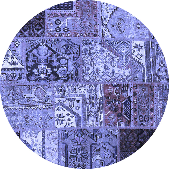 Round Patchwork Blue Transitional Rug, con2983blu