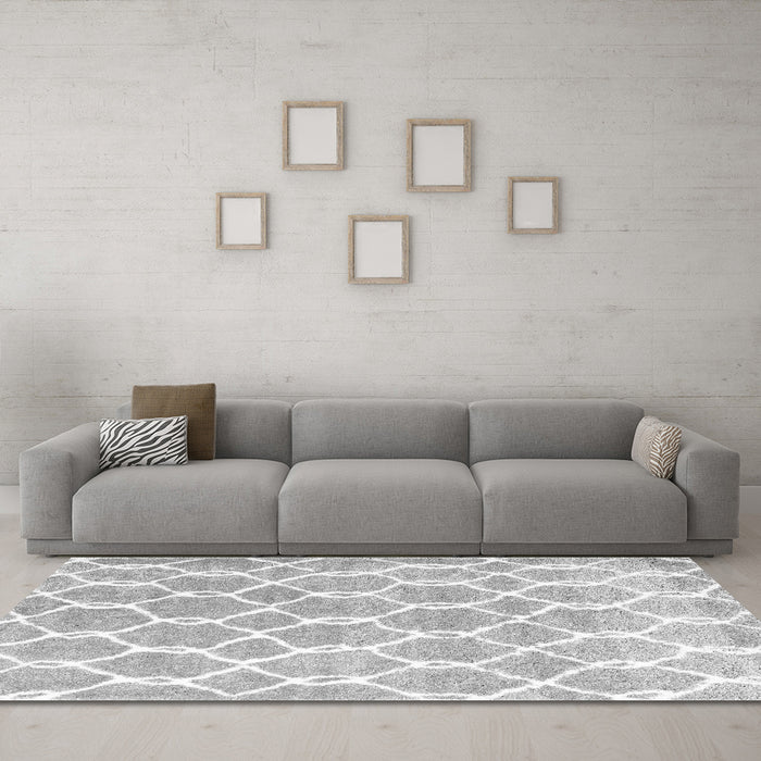 Machine Washable Trellis Gray Modern Rug in a Living Room,, wshcon2984gry