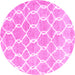 Round Machine Washable Trellis Pink Modern Rug, wshcon2984pnk