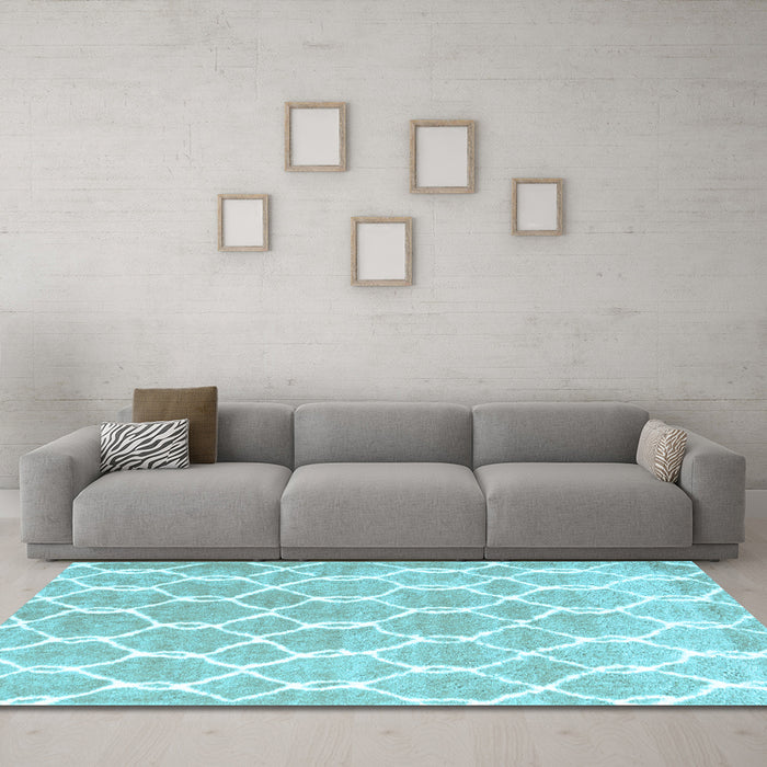 Machine Washable Trellis Light Blue Modern Rug in a Living Room, wshcon2984lblu
