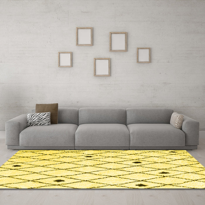 Machine Washable Terrilis Yellow Contemporary Rug in a Living Room, wshcon2985yw