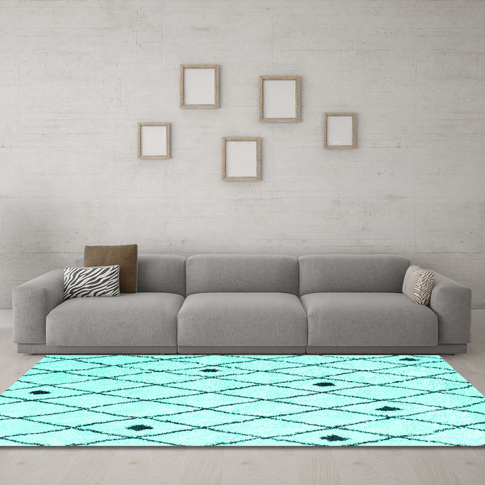 Machine Washable Terrilis Turquoise Contemporary Area Rugs in a Living Room,, wshcon2985turq