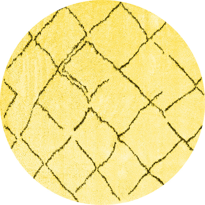 Round Machine Washable Solid Yellow Modern Rug, wshcon2986yw