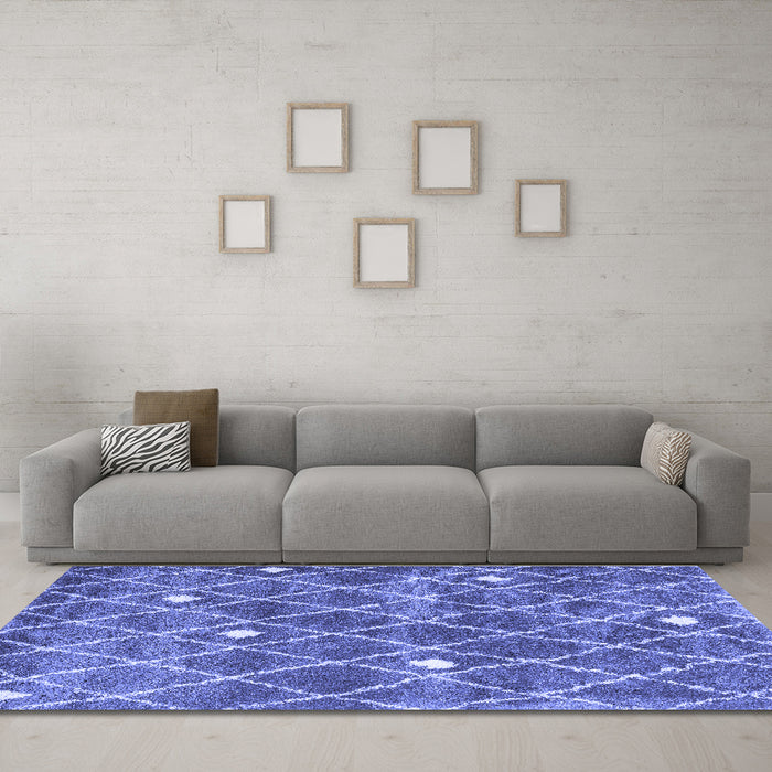 Machine Washable Trellis Blue Modern Rug in a Living Room, wshcon2987blu