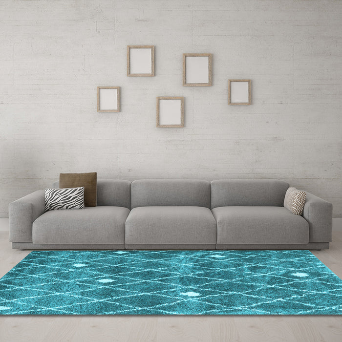 Machine Washable Trellis Light Blue Modern Rug in a Living Room, wshcon2987lblu