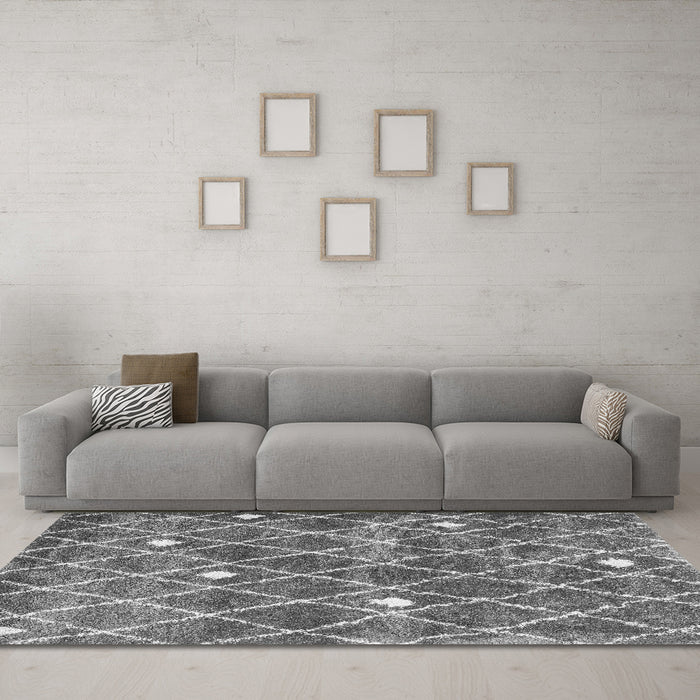 Machine Washable Trellis Gray Modern Rug in a Living Room,, wshcon2987gry