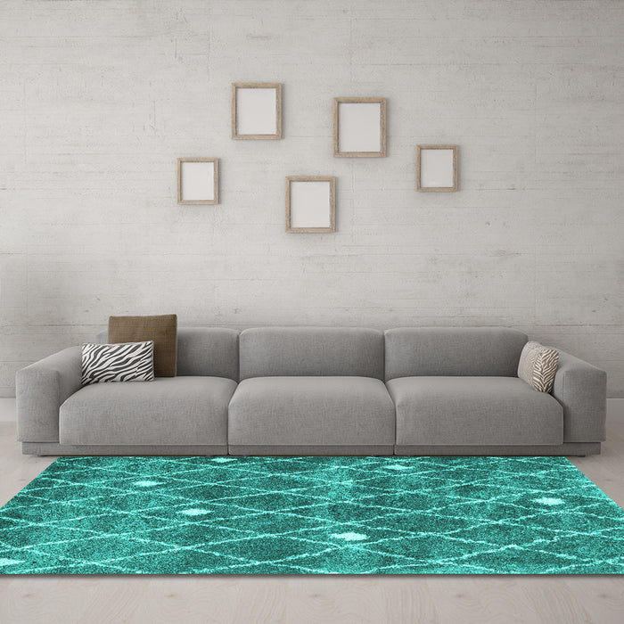 Machine Washable Trellis Turquoise Modern Area Rugs in a Living Room,, wshcon2987turq