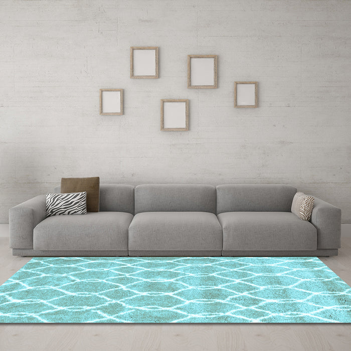 Machine Washable Trellis Light Blue Modern Rug in a Living Room, wshcon2988lblu