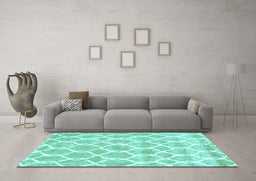 Machine Washable Trellis Turquoise Modern Area Rugs in a Living Room,, wshcon2988turq