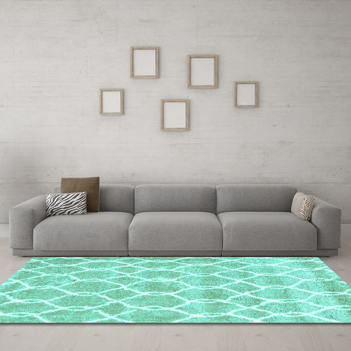 Machine Washable Trellis Turquoise Modern Area Rugs in a Living Room,, wshcon2988turq