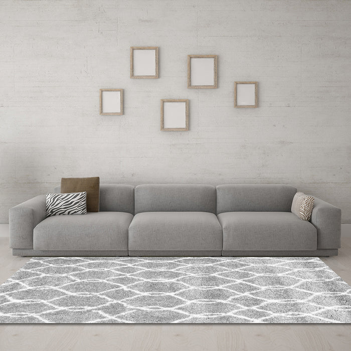 Machine Washable Trellis Gray Modern Rug in a Living Room,, wshcon2988gry
