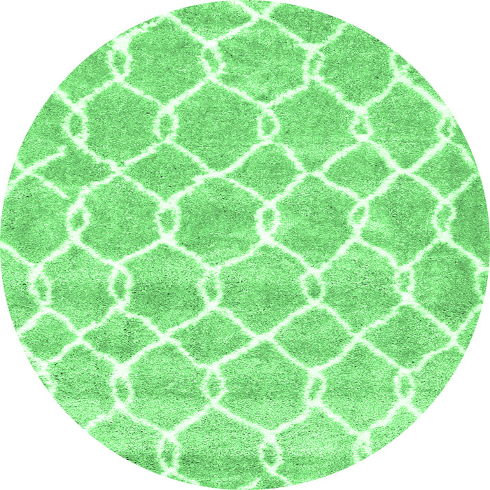 Round Machine Washable Trellis Emerald Green Modern Area Rugs, wshcon2988emgrn