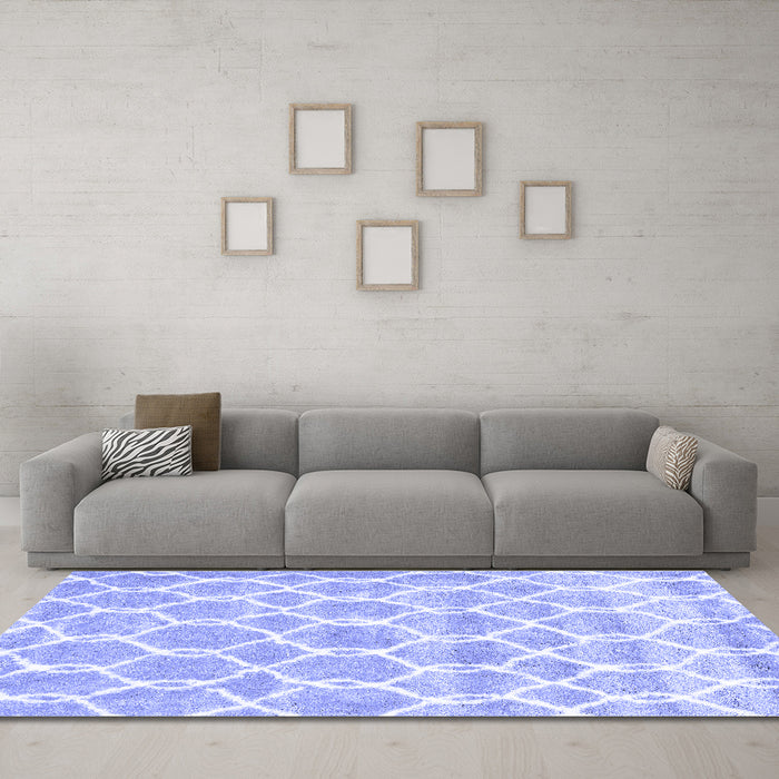 Machine Washable Trellis Blue Modern Rug in a Living Room, wshcon2988blu