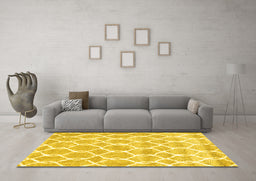 Machine Washable Trellis Yellow Modern Rug in a Living Room, wshcon2988yw