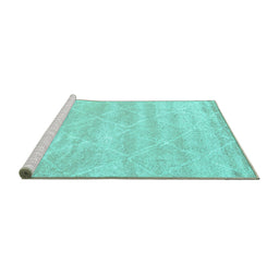 Sideview of Machine Washable Trellis Turquoise Modern Area Rugs, wshcon2989turq