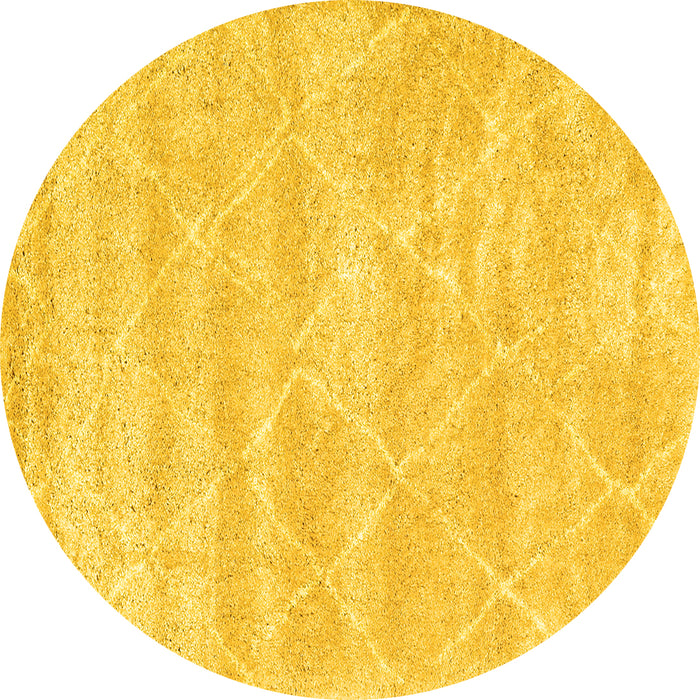 Round Machine Washable Trellis Yellow Modern Rug, wshcon2989yw