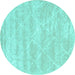 Round Machine Washable Trellis Turquoise Modern Area Rugs, wshcon2989turq