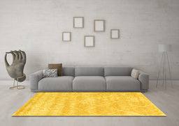 Machine Washable Trellis Yellow Modern Rug in a Living Room, wshcon2989yw