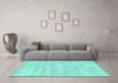 Machine Washable Trellis Turquoise Modern Area Rugs in a Living Room,, wshcon2989turq