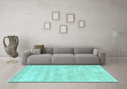Machine Washable Trellis Turquoise Modern Area Rugs in a Living Room,, wshcon2989turq
